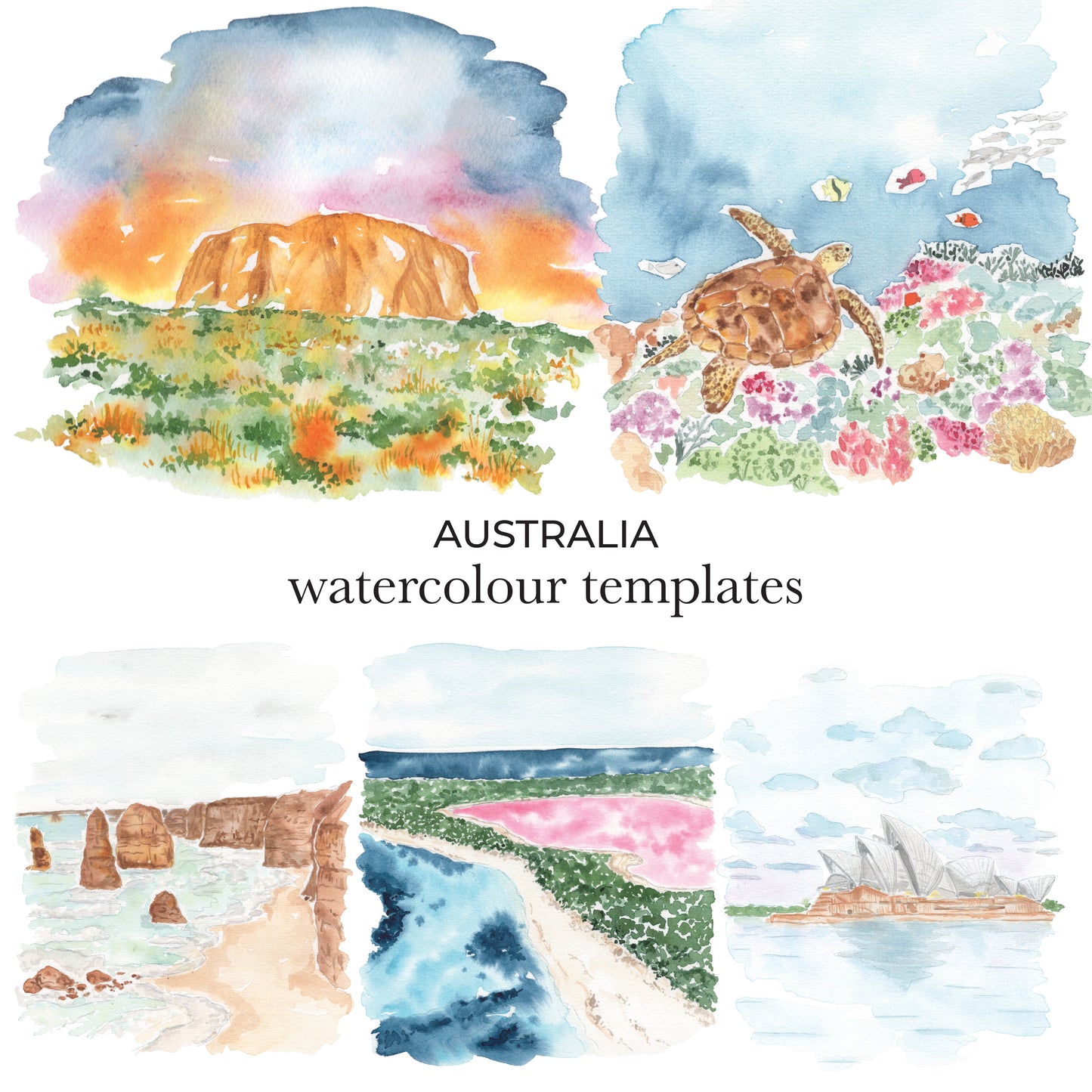 Watercolour Templates - Australia (2)